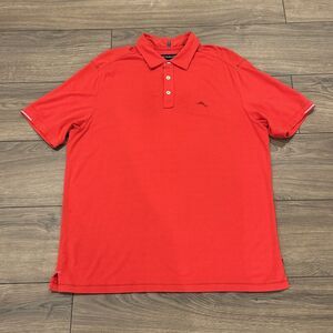 Tommy Bahama Polo Shirt Medium Red Mens Short Sleeve Golf Beach Modal Polyester